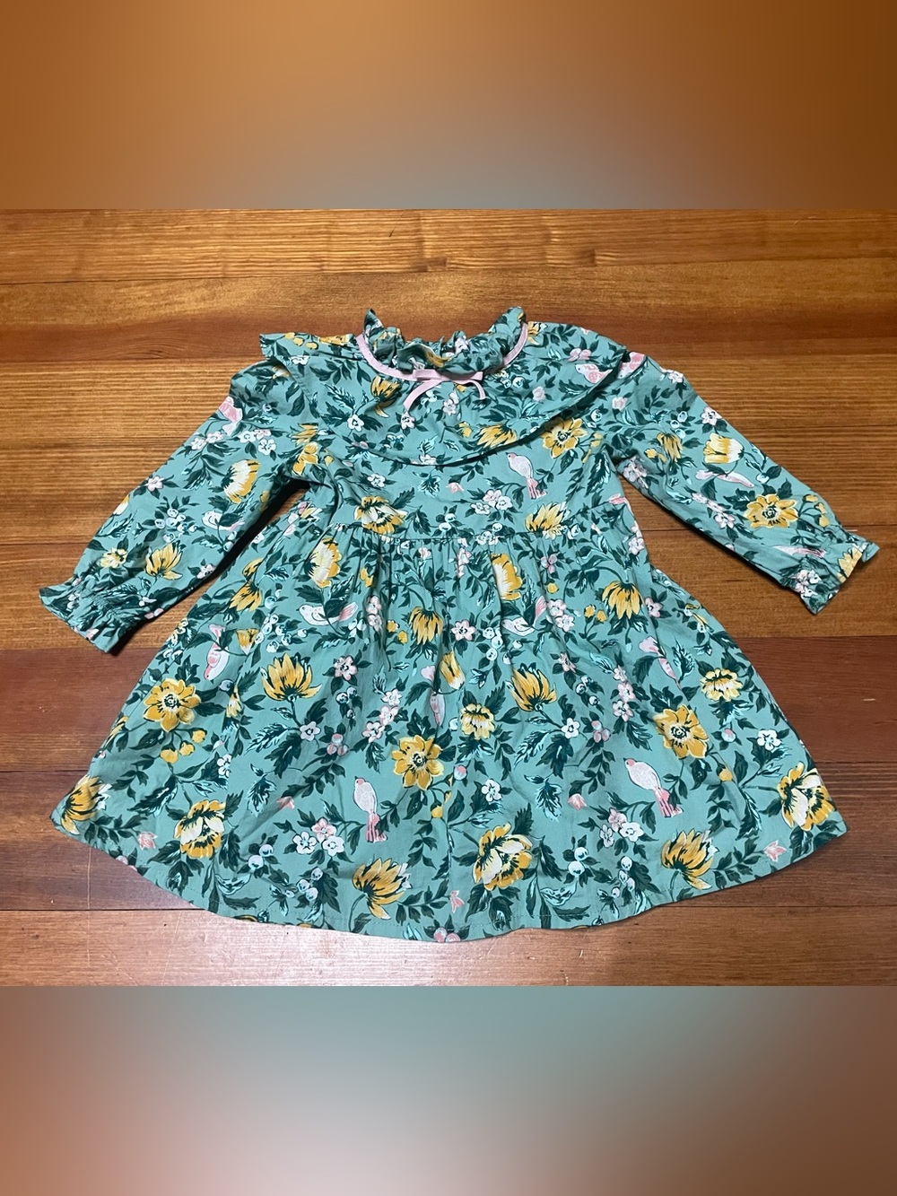 Janie and Jack Green Floral Ruffle-Yoke Dress with Yellow Blooms Size 12-18 Mon